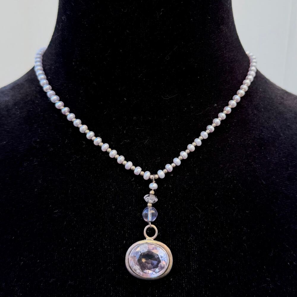 Vintage Lilac Amethyst 925 Sterling Silver Freshwater Pearls Necklace Earrings